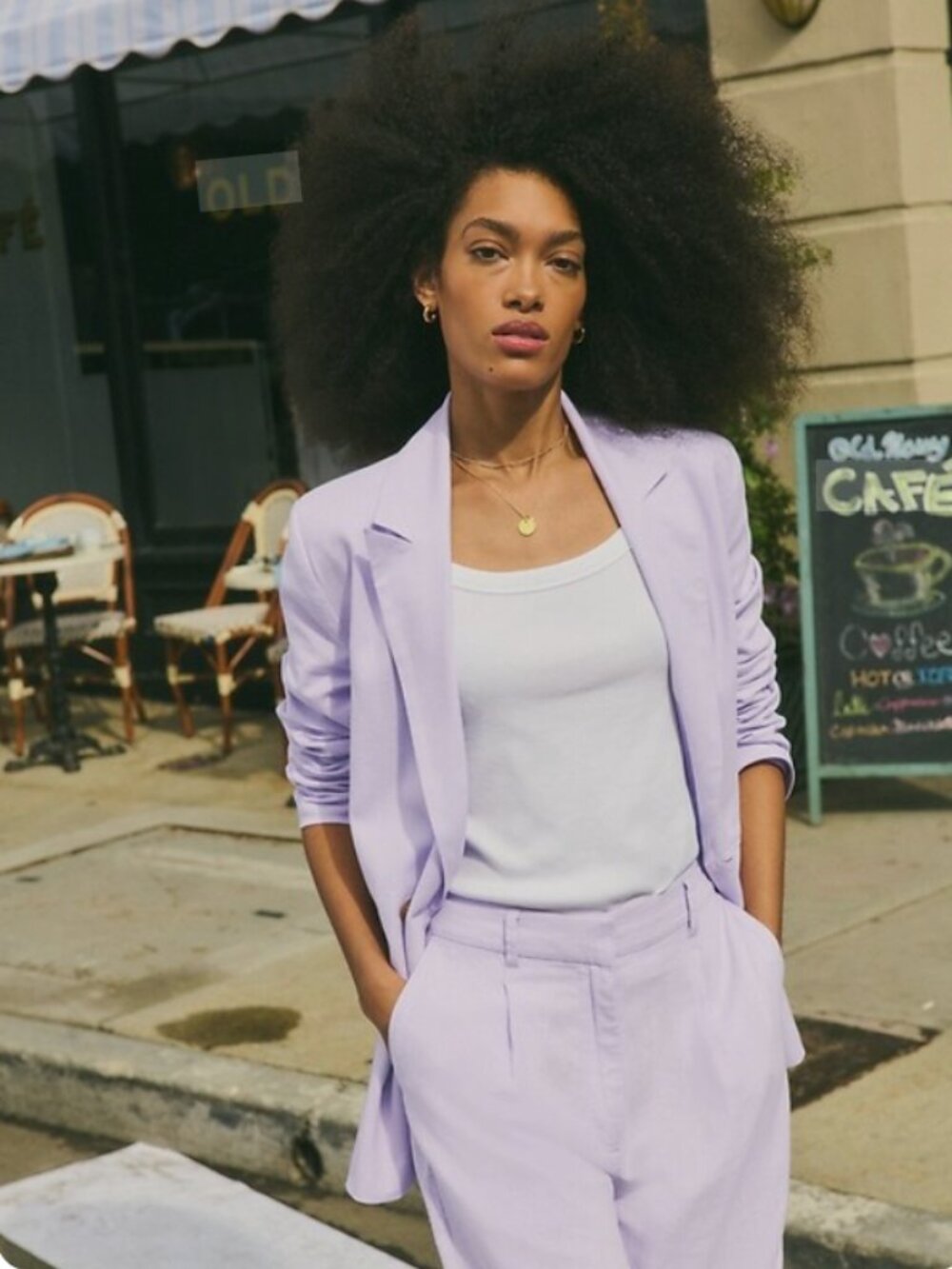 Double-Breasted Linen-Blend Blazer- Lavendar Auro